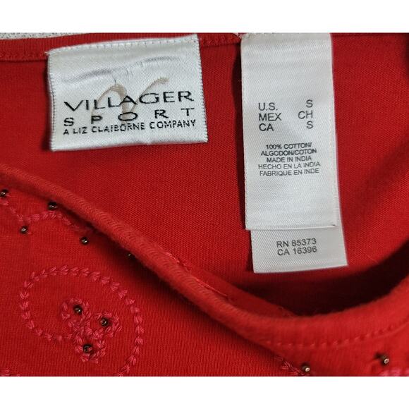 Villager Sport Red Embroidered Beaded Detail Small Boat Neck 3/4 Sleeves - Picture 4 of 4
